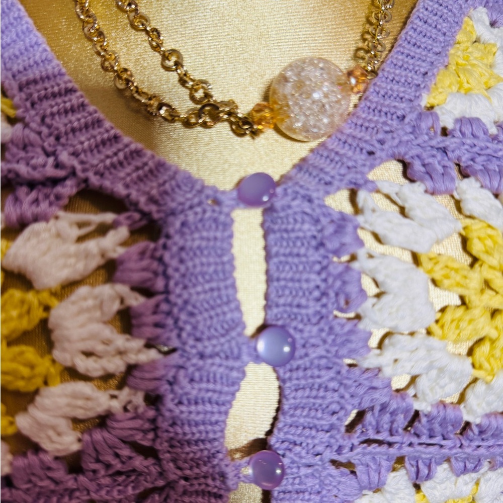 Zara Purple and Yellow Crochet Sweater - Picture 4 of 5